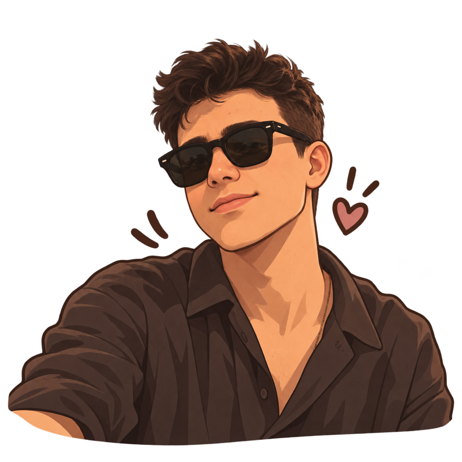 Tolga wearing sunglasses, with a little heart doodle